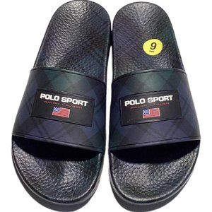 Polo Ralph Lauren Polo Sport Tartan Plaid Slides Sz 9 Mens Navy Green Black